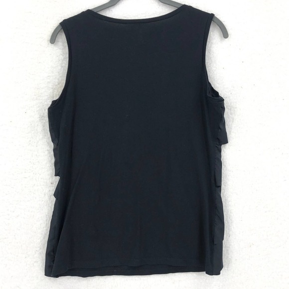 Ann Taylor Womens S Black Satin Ruffle Blouse Sleeveless Scoop Neck Mixed Media - Picture 5 of 6